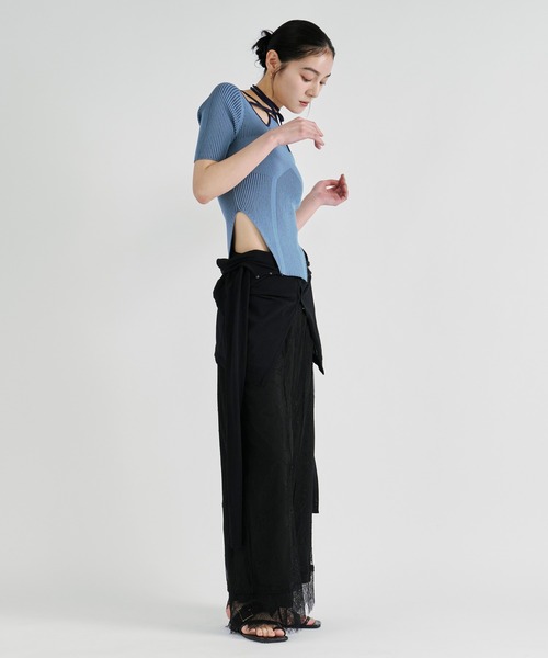 Ezick（エジック）の「2way design code neck　イレリブ配色トップス（ニット/セーター・レディース・パープル/ネイビー/ブラック/サックスブルー/ブラウン/ボルドー/ライトブルー・FREE）」の13枚目の写真