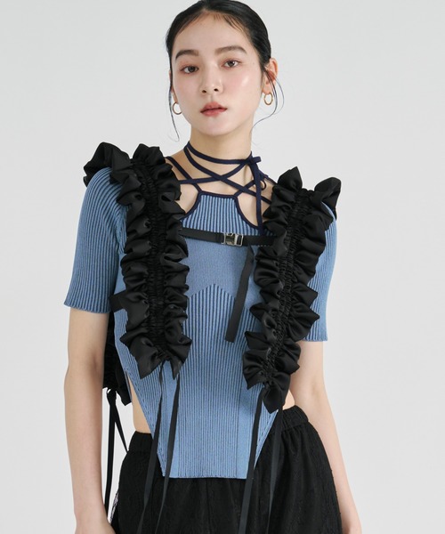 Ezick（エジック）の「2way design code neck イレリブ配色トップス