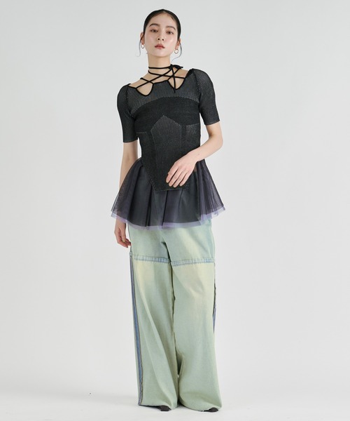 Ezick（エジック）の「2way design code neck　イレリブ配色トップス（ニット/セーター・レディース・パープル/ネイビー/ブラック/サックスブルー/ブラウン/ボルドー/ライトブルー・FREE）」の20枚目の写真