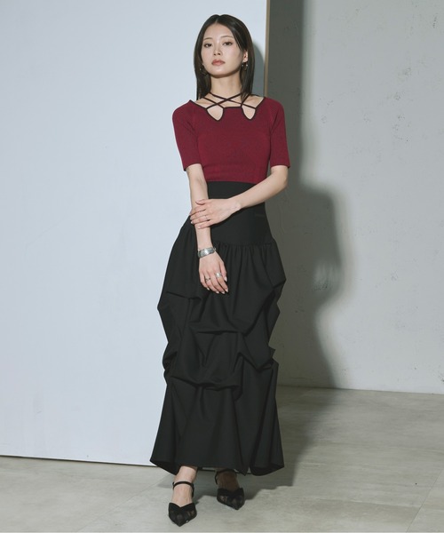 Ezick（エジック）の「2way design code neck イレリブ配色トップス