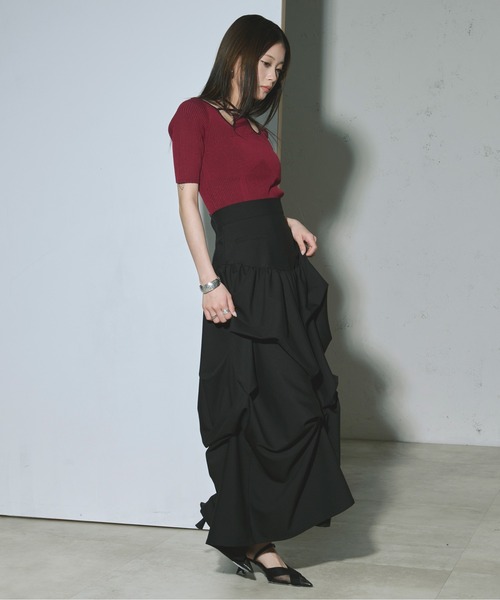 SEN TOKYO セーター ニット 個性際立つフリンジ。格子柄シャギー