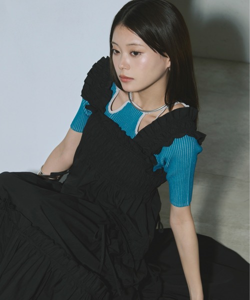 Ezick（エジック）の「2way design code neck イレリブ配色トップス