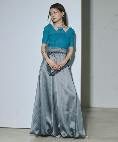 2way design code neck イレリブ配色トップス（ニット/セーター