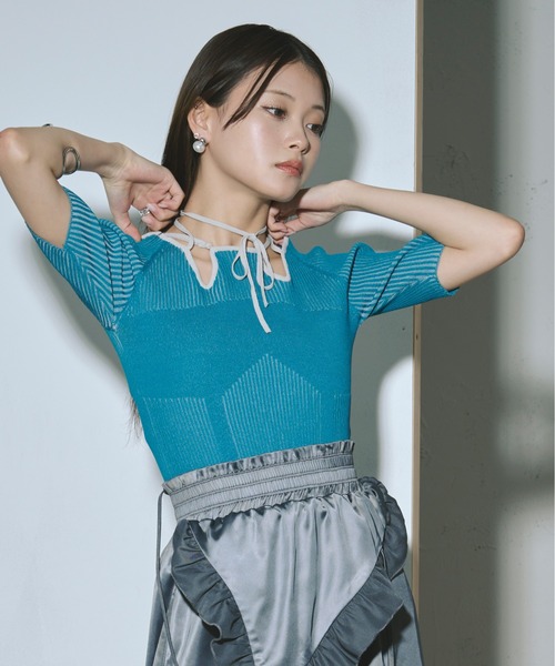 トップス 2WAY NECK RIB KNIT 2way design code neck イレリブ配色トップス（ニット/セーター