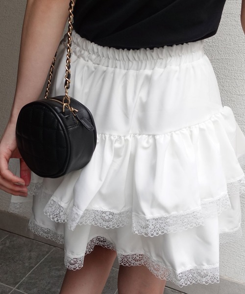 Lots of Love（ロッツオブラブ）の「レースティアードミニスカート（スカート・レディース・ブラック/ホワイト・M）」の7枚目の写真