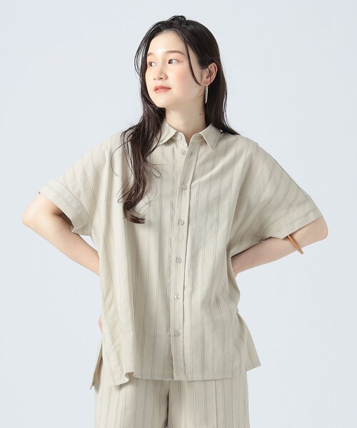 BEAMS HEART(ビームスハート)の「先染め ストライプ ボリューム シャツ(シャツ/ブラウス・レディース・チャコールグレー/オレンジ/ベージュ・FREE)」の3枚目の写真