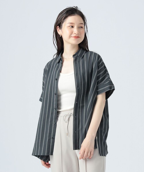 ブラウス シャツ 先染め ストライプ ボリューム シャツ レディース セール】先染め ストライプ ボリューム シャツ（シャツ/ブラウス