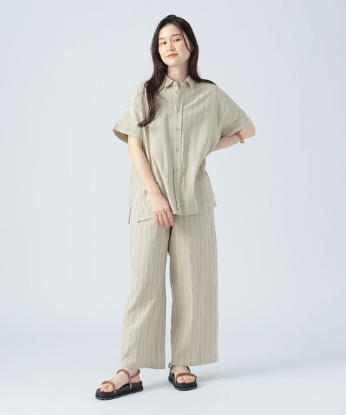 BEAMS HEART(ビームスハート)の「先染め ストライプ ボリューム シャツ(シャツ/ブラウス・レディース・チャコールグレー/オレンジ/ベージュ・FREE)」の4枚目の写真