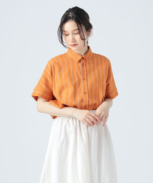 BEAMS HEART(ビームスハート)の「先染め ストライプ ボリューム シャツ(シャツ/ブラウス・レディース・チャコールグレー/オレンジ/ベージュ・FREE)」の14枚目の写真