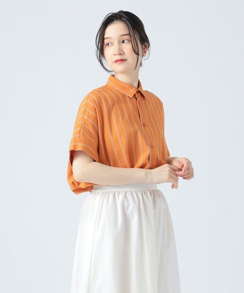 ブラウス シャツ 先染め ストライプ ボリューム シャツ レディース セール】先染め ストライプ ボリューム シャツ（シャツ/ブラウス