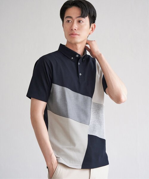 ikka(イッカ)の「ブロックス鹿の子ナナメ切り替えポロシャツ(ポロシャツ・メンズ・ホワイト/グリーン/ネイビー/ブラック・M/L/XL/S)」の5枚目の写真