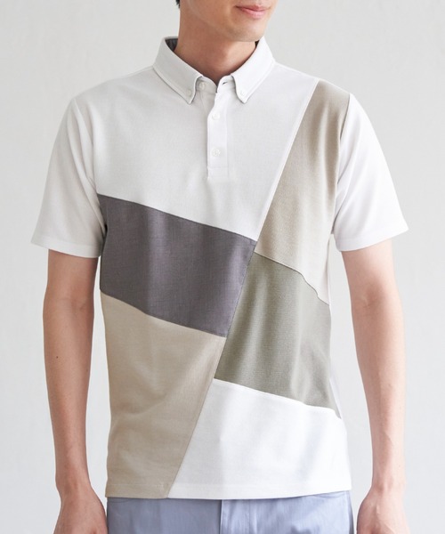 ikka(イッカ)の「ブロックス鹿の子ナナメ切り替えポロシャツ(ポロシャツ・メンズ・ホワイト/グリーン/ネイビー/ブラック・M/L/XL/S)」の2枚目の写真