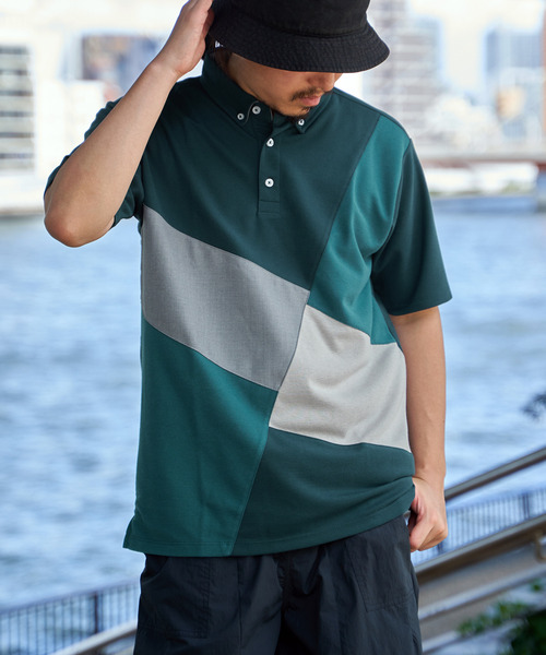 ikka(イッカ)の「ブロックス鹿の子ナナメ切り替えポロシャツ(ポロシャツ・メンズ・ホワイト/グリーン/ネイビー/ブラック・M/L/XL/S)」の4枚目の写真