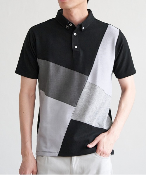 ikka(イッカ)の「ブロックス鹿の子ナナメ切り替えポロシャツ(ポロシャツ・メンズ・ホワイト/グリーン/ネイビー/ブラック・M/L/XL/S)」の3枚目の写真