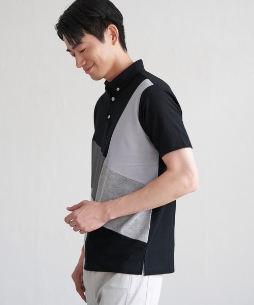 ikka(イッカ)の「ブロックス鹿の子ナナメ切り替えポロシャツ(ポロシャツ・メンズ・ホワイト/グリーン/ネイビー/ブラック・M/L/XL/S)」の15枚目の写真
