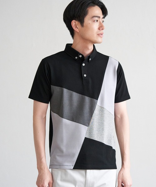 ikka(イッカ)の「ブロックス鹿の子ナナメ切り替えポロシャツ(ポロシャツ・メンズ・ホワイト/グリーン/ネイビー/ブラック・M/L/XL/S)」の14枚目の写真