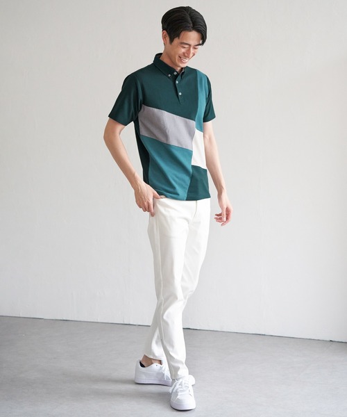 ikka(イッカ)の「ブロックス鹿の子ナナメ切り替えポロシャツ(ポロシャツ・メンズ・ホワイト/グリーン/ネイビー/ブラック・M/L/XL/S)」の20枚目の写真