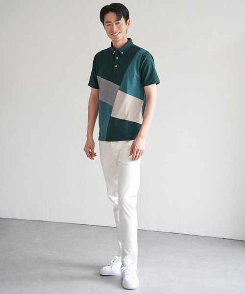 ikka(イッカ)の「ブロックス鹿の子ナナメ切り替えポロシャツ(ポロシャツ・メンズ・ホワイト/グリーン/ネイビー/ブラック・M/L/XL/S)」の21枚目の写真
