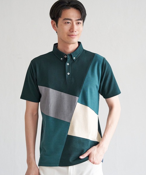 ikka(イッカ)の「ブロックス鹿の子ナナメ切り替えポロシャツ(ポロシャツ・メンズ・ホワイト/グリーン/ネイビー/ブラック・M/L/XL/S)」の22枚目の写真