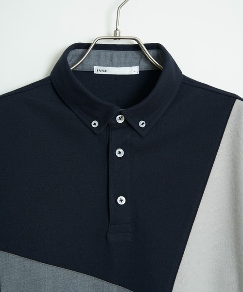 ikka(イッカ)の「ブロックス鹿の子ナナメ切り替えポロシャツ(ポロシャツ・メンズ・ホワイト/グリーン/ネイビー/ブラック・M/L/XL/S)」の9枚目の写真