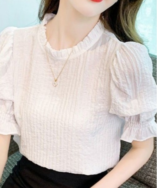BLANC FICELLE（ブランフィセル）の「シャーリング　半袖　シャツ（シャツ/ブラウス・レディース・ホワイト/ミント・S/M/L）」の20枚目の写真