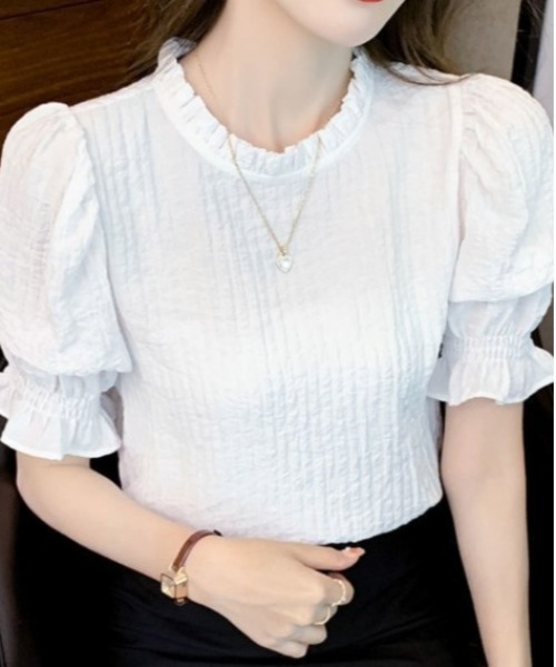BLANC FICELLE（ブランフィセル）の「シャーリング　半袖　シャツ（シャツ/ブラウス・レディース・ホワイト/ミント・S/M/L）」の19枚目の写真