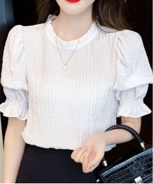 BLANC FICELLE（ブランフィセル）の「シャーリング　半袖　シャツ（シャツ/ブラウス・レディース・ホワイト/ミント・S/M/L）」の18枚目の写真
