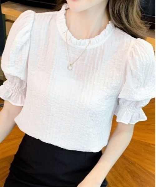 BLANC FICELLE（ブランフィセル）の「シャーリング　半袖　シャツ（シャツ/ブラウス・レディース・ホワイト/ミント・S/M/L）」の17枚目の写真