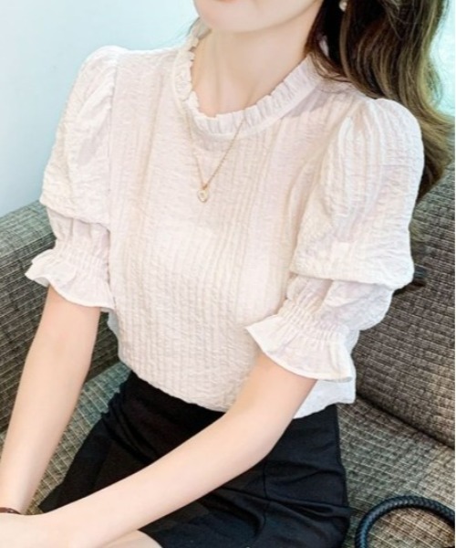 BLANC FICELLE（ブランフィセル）の「シャーリング　半袖　シャツ（シャツ/ブラウス・レディース・ホワイト/ミント・S/M/L）」の16枚目の写真