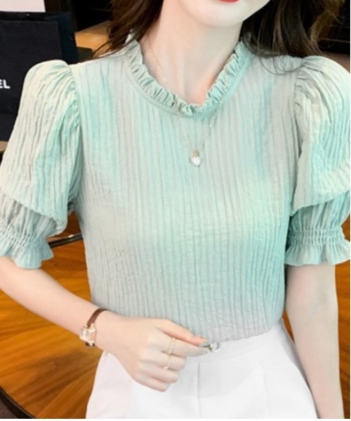 BLANC FICELLE（ブランフィセル）の「シャーリング　半袖　シャツ（シャツ/ブラウス・レディース・ホワイト/ミント・S/M/L）」の14枚目の写真