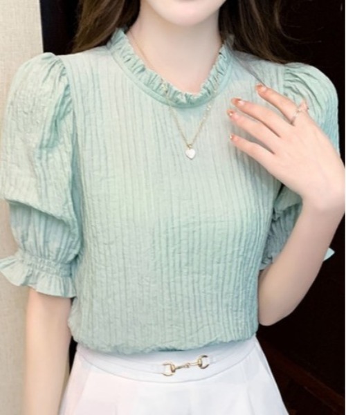 BLANC FICELLE（ブランフィセル）の「シャーリング　半袖　シャツ（シャツ/ブラウス・レディース・ホワイト/ミント・S/M/L）」の12枚目の写真