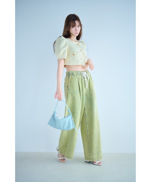 LILY BROWN グリーン バルーンデニムパンツ ZOZO限定カラー】ワイドレッグイージーデニムパンツ（デニム