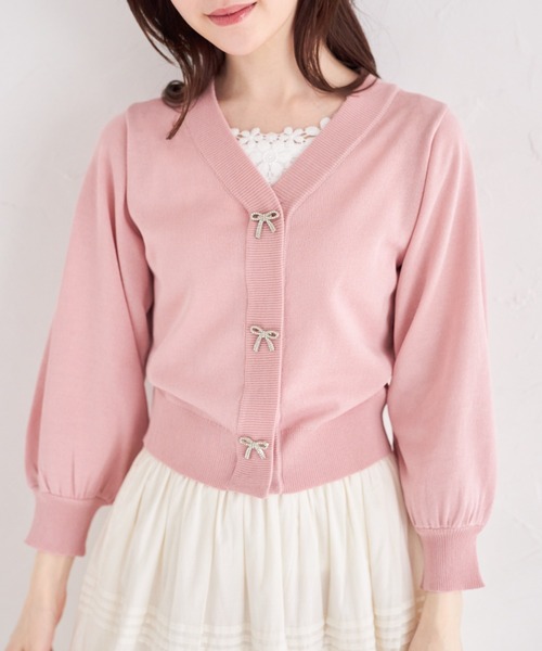 tocco closet(トッコ クローゼット)の「取り外し可能なビジューリボン付きカーディガン(カーディガン/ボレロ・レディース・ブラック/ホワイト/ピンク・M)」の18枚目の写真