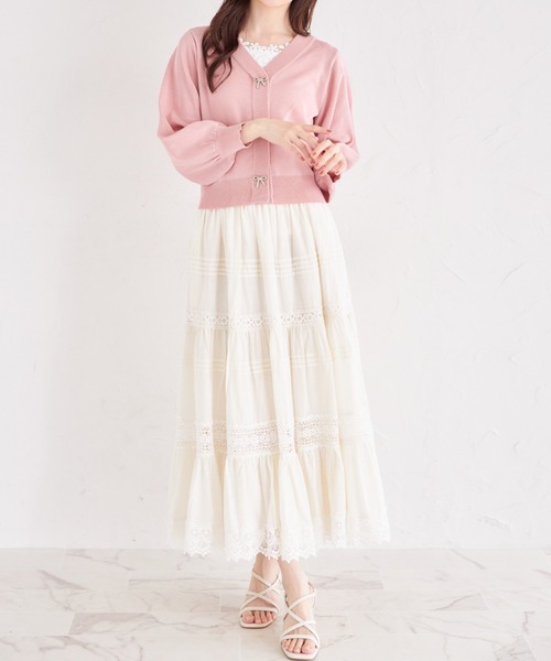 tocco closet(トッコ クローゼット)の「取り外し可能なビジューリボン付きカーディガン(カーディガン/ボレロ・レディース・ブラック/ホワイト/ピンク・M)」の16枚目の写真