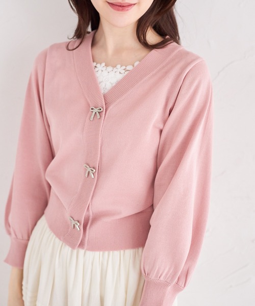 tocco closet(トッコ クローゼット)の「取り外し可能なビジューリボン付きカーディガン(カーディガン/ボレロ・レディース・ブラック/ホワイト/ピンク・M)」の19枚目の写真