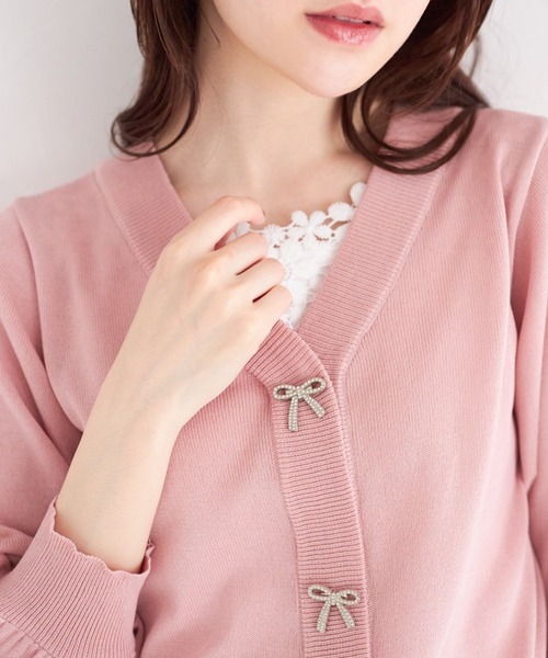 tocco closet(トッコ クローゼット)の「取り外し可能なビジューリボン付きカーディガン(カーディガン/ボレロ・レディース・ブラック/ホワイト/ピンク・M)」の22枚目の写真