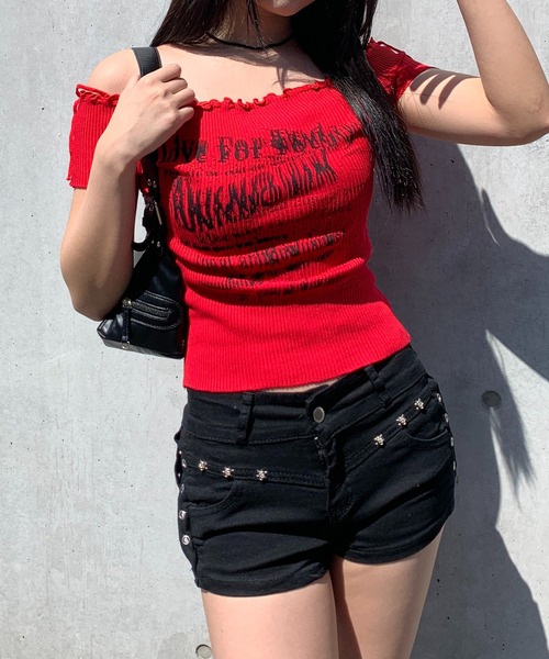 lilful（リルフル）の「★お気に入り数2万人突破！/累計販売点数6,000点！★【スタイル盛れ確定！】アソートスタッズ付き サイドアイレット ハイウエストデザイン デニムショートパンツ（デニムパンツ・レディース・ブラック/ホワイト/ブルー/ブルー系その他・M/S/L）」の15枚目の写真