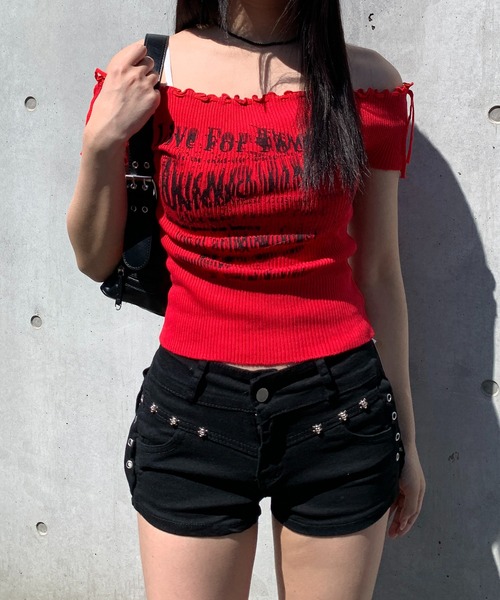 lilful（リルフル）の「★お気に入り数2万人突破！/累計販売点数6,000点！★【スタイル盛れ確定！】アソートスタッズ付き サイドアイレット ハイウエストデザイン デニムショートパンツ（デニムパンツ・レディース・ブラック/ホワイト/ブルー/ブルー系その他・M/S/L）」の14枚目の写真