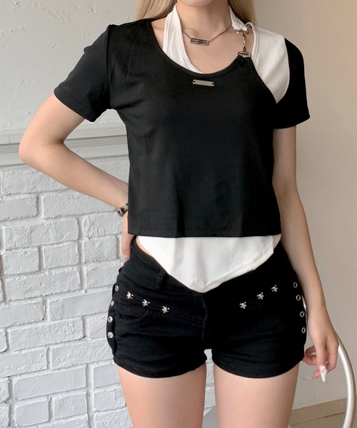 lilful（リルフル）の「★お気に入り数2万人突破！/累計販売点数6,000点！★【スタイル盛れ確定！】アソートスタッズ付き サイドアイレット ハイウエストデザイン デニムショートパンツ（デニムパンツ・レディース・ブラック/ホワイト/ブルー/ブルー系その他・M/S/L）」の19枚目の写真