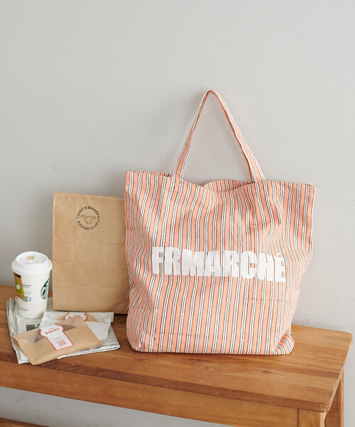 DISCOAT（ディスコート）の「【ふるりマルシェ】ブロックプリントストライプトートバッグ（トートバッグ・レディース・ブルー/イエロー/ピンク/グリーン・FREE）」の4枚目の写真