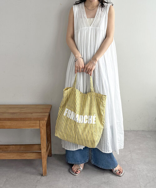 DISCOAT（ディスコート）の「【ふるりマルシェ】ブロックプリントストライプトートバッグ（トートバッグ・レディース・ブルー/イエロー/ピンク/グリーン・FREE）」の3枚目の写真