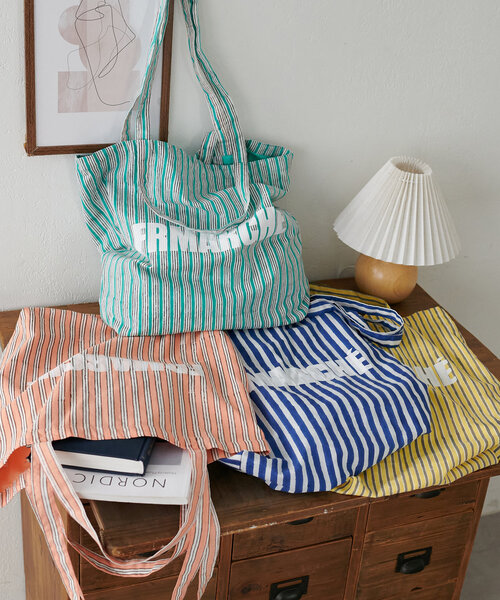 DISCOAT（ディスコート）の「【ふるりマルシェ】ブロックプリントストライプトートバッグ（トートバッグ・レディース・ブルー/イエロー/ピンク/グリーン・FREE）」の21枚目の写真