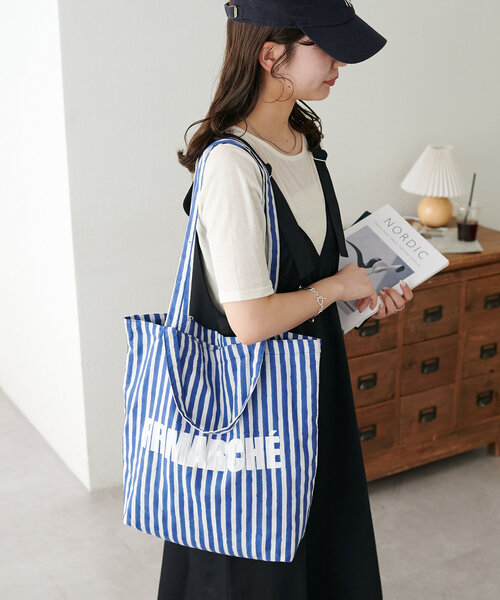 DISCOAT（ディスコート）の「【ふるりマルシェ】ブロックプリントストライプトートバッグ（トートバッグ・レディース・ブルー/イエロー/ピンク/グリーン・FREE）」の22枚目の写真