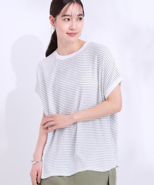 Cutie Blonde（キューティーブロンド）の「【洗える】ぽこぽこフレンチスリーブTシャツ（Tシャツ/カットソー・レディース・ホワイト系3/ホワイト系1/グレー系その他3/グリーン系その他2/ブラック系・00）」の3枚目の写真