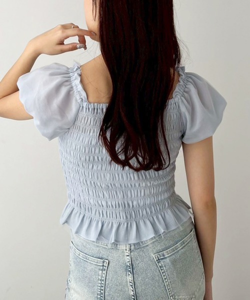 one after another NICE CLAUP（ワンアフターアナザーナイスクラップ）の「シャーリングブラウス（シャツ/ブラウス・レディース・ブラック/ホワイト/サックスブルー・FREE）」の19枚目の写真