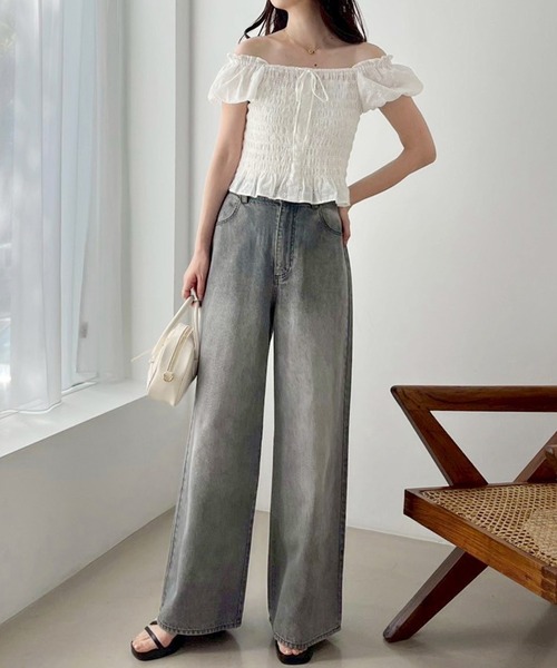 one after another NICE CLAUP（ワンアフターアナザーナイスクラップ）の「シャーリングブラウス（シャツ/ブラウス・レディース・ブラック/ホワイト/サックスブルー・FREE）」の22枚目の写真