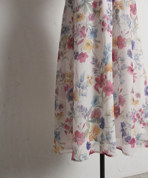 tocco closet(トッコ クローゼット)の「肩ドロストリボン付きフラワープリントウエストシャーリングワンピース(ワンピース・レディース・ブルー/ピンク・M)」の12枚目の写真