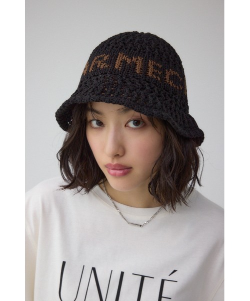 AZUL by moussy(アズールバイマウジー)の「オープンワークニッティングロゴハット(ハット・レディース・ブラック/ライトベージュ・FREE)」の3枚目の写真