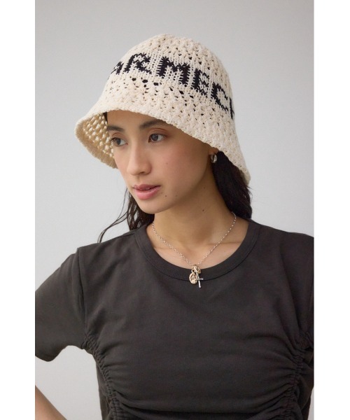 AZUL by moussy(アズールバイマウジー)の「オープンワークニッティングロゴハット(ハット・レディース・ブラック/ライトベージュ・FREE)」の9枚目の写真