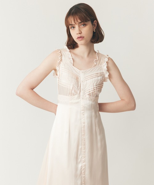 DEICY シルクピンタックレースワンピース　アイボリー シルクピンタックレースワンピース（ワンピース）｜DEICY